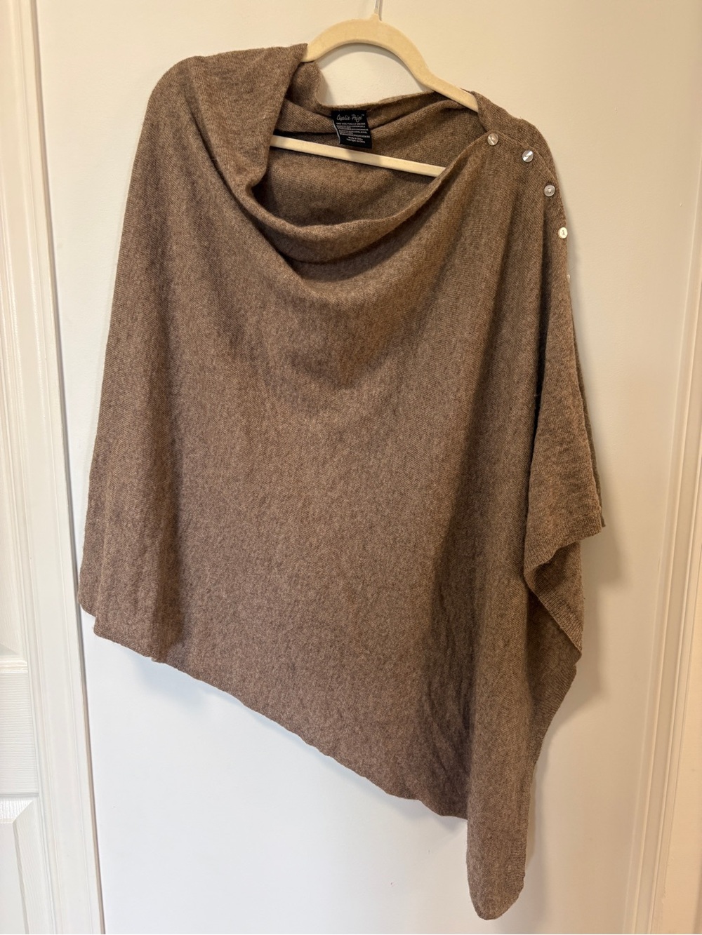 Wool Cashmere Blend Pop Over Poncho button details Charlie Paige Tan One Size